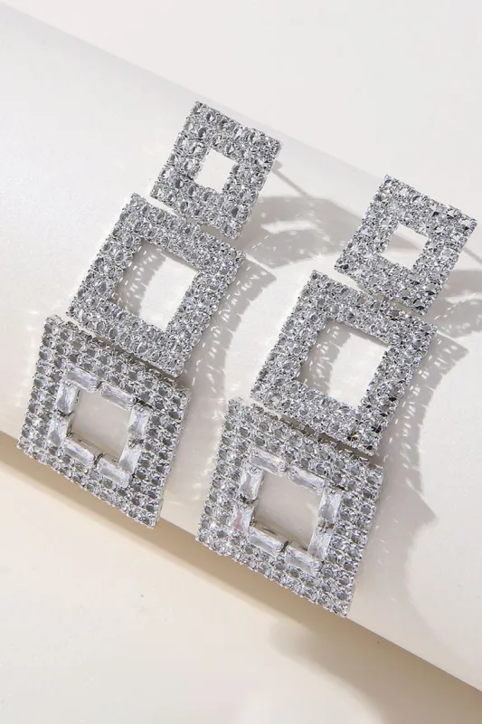 Rhinestones Geometric Patchwork Square Earrings sold by Zapaka