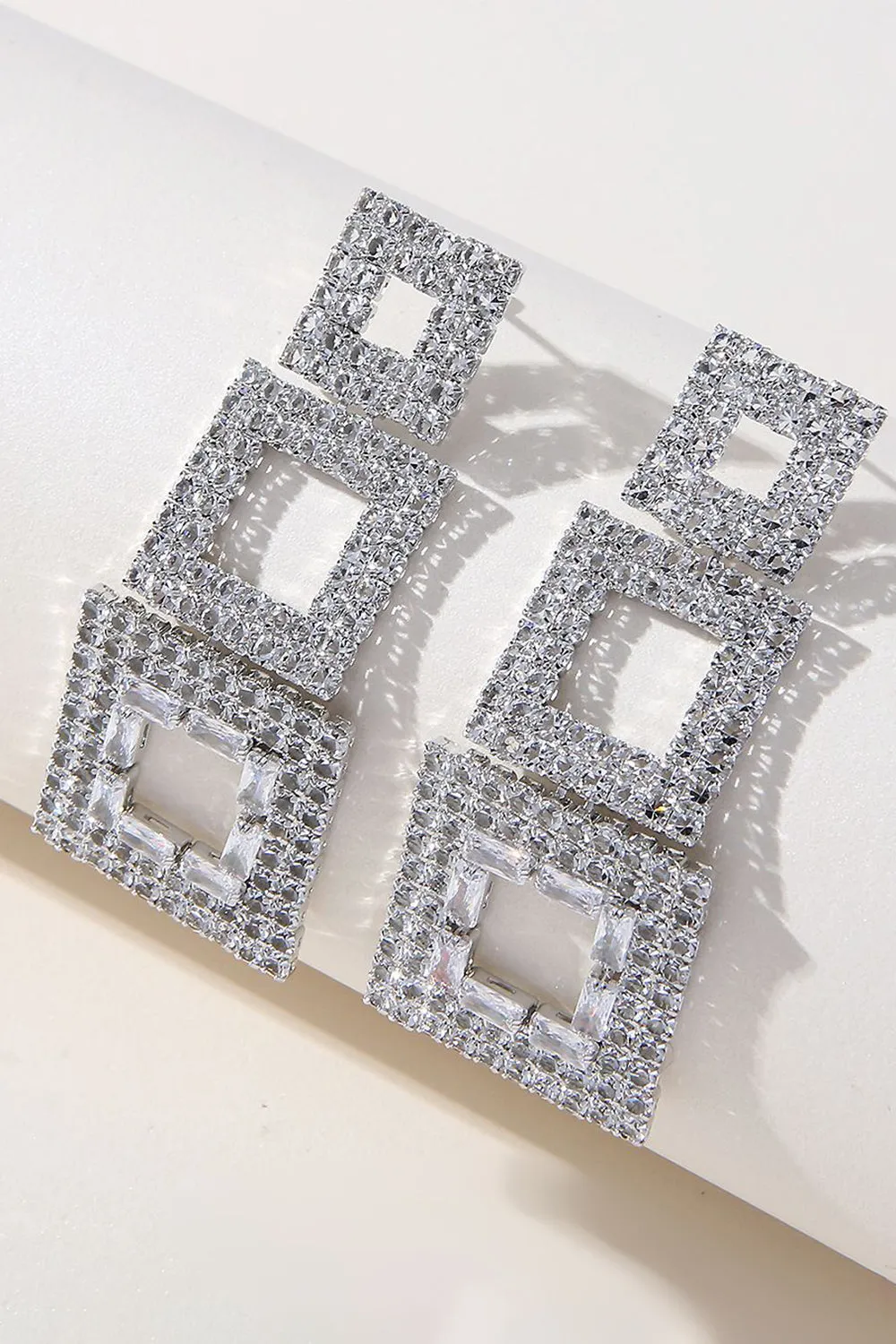 Rhinestones Geometric Patchwork Square Earrings sold by Zapaka