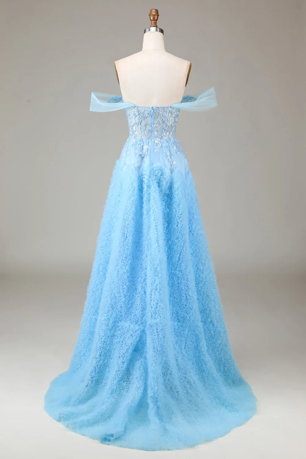 Off the Shoulder Blue A Line Princess Corset Prom Dress with Slit sold by Zapaka product image thumbnail 2