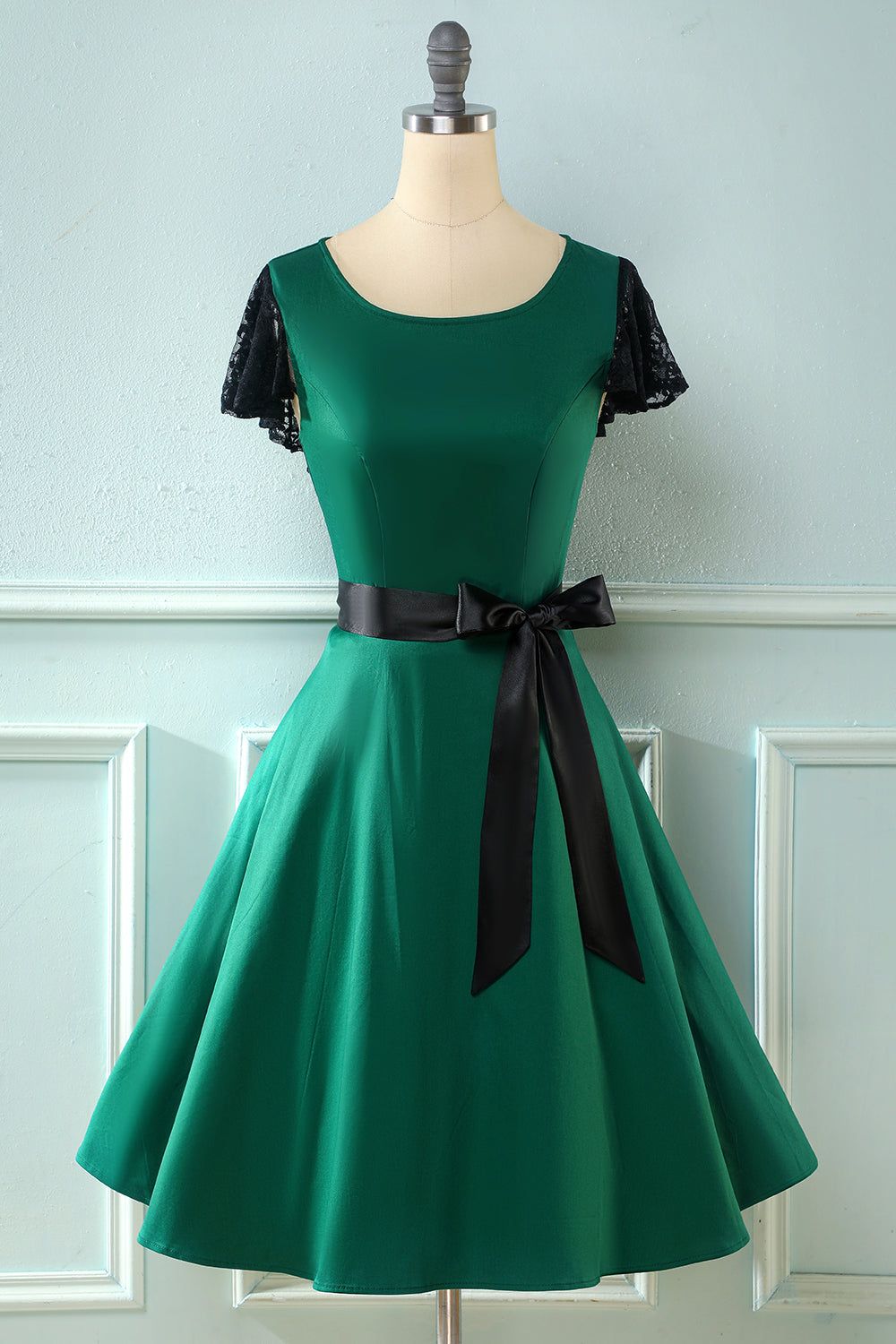 Green 1950s Swing Dress with Lace sold by Zapaka