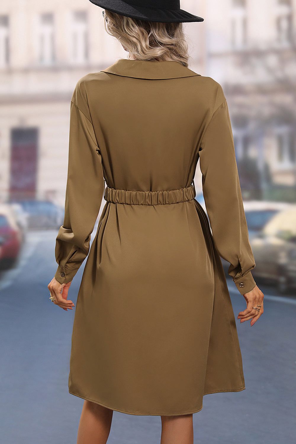 Long Sleeves Brown Casual Dress with Belt sold by Zapaka product image thumbnail 2