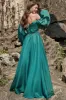 A Line Sweetheart Dark Green Long Prom Dress with Long Sleeves sold by Zapaka