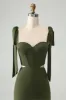 Olive A Line Spaghetti Straps Floor Length Wedding Guest Dress with Slit sold by Zapaka