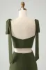 Olive A Line Spaghetti Straps Floor Length Wedding Guest Dress with Slit sold by Zapaka