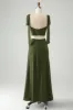 Olive A Line Spaghetti Straps Floor Length Wedding Guest Dress with Slit sold by Zapaka