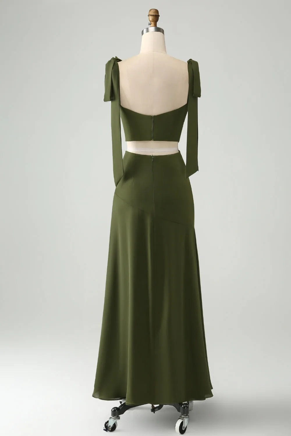 Olive A Line Spaghetti Straps Floor Length Wedding Guest Dress with Slit sold by Zapaka product image thumbnail 2