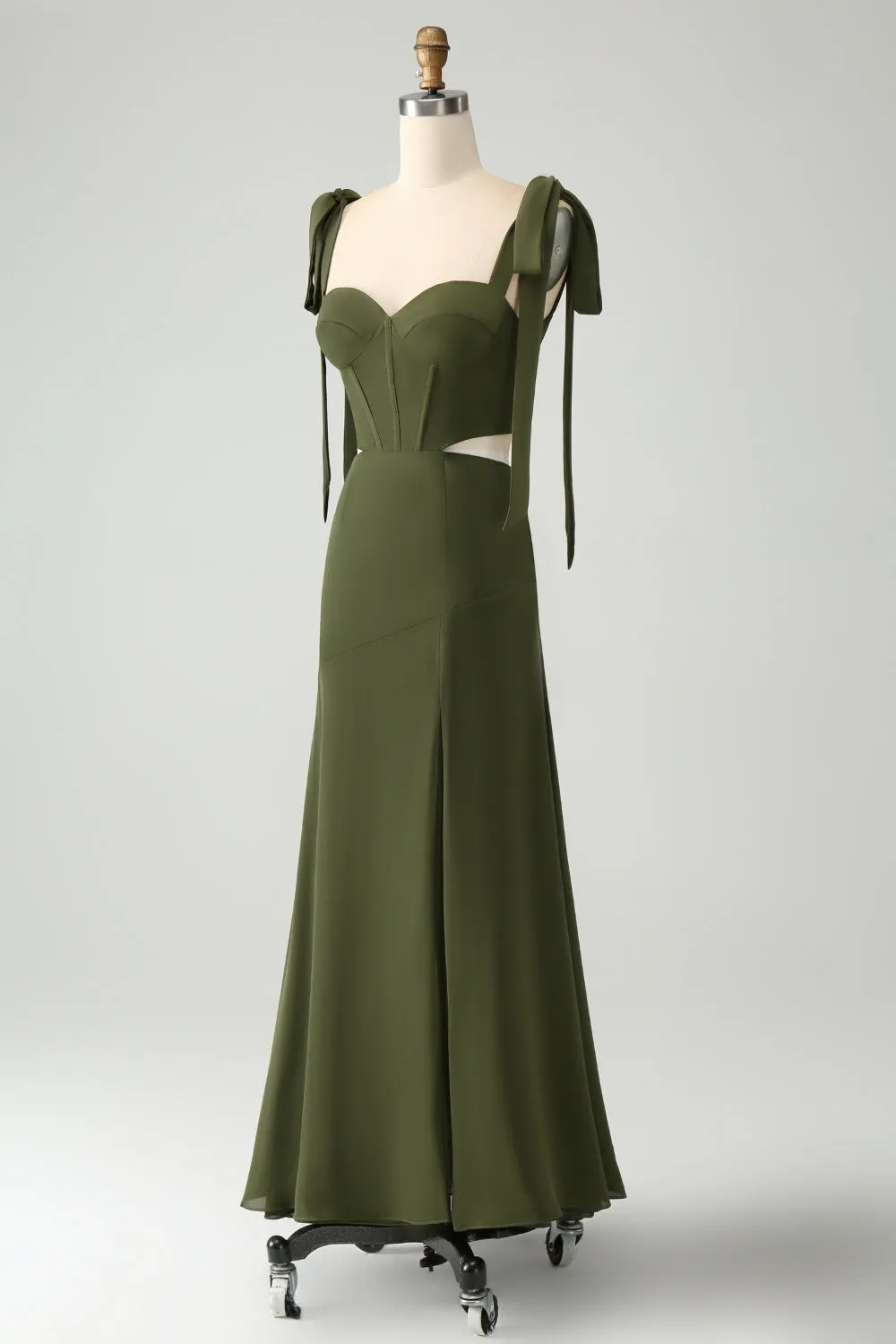 Olive A Line Spaghetti Straps Floor Length Wedding Guest Dress with Slit sold by Zapaka product image thumbnail 3
