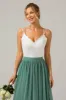 Eucalyptus Open Back Boho Chiffon Long Bridesmaid Dress with Lace sold by Zapaka