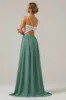 Eucalyptus Open Back Boho Chiffon Long Bridesmaid Dress with Lace sold by Zapaka