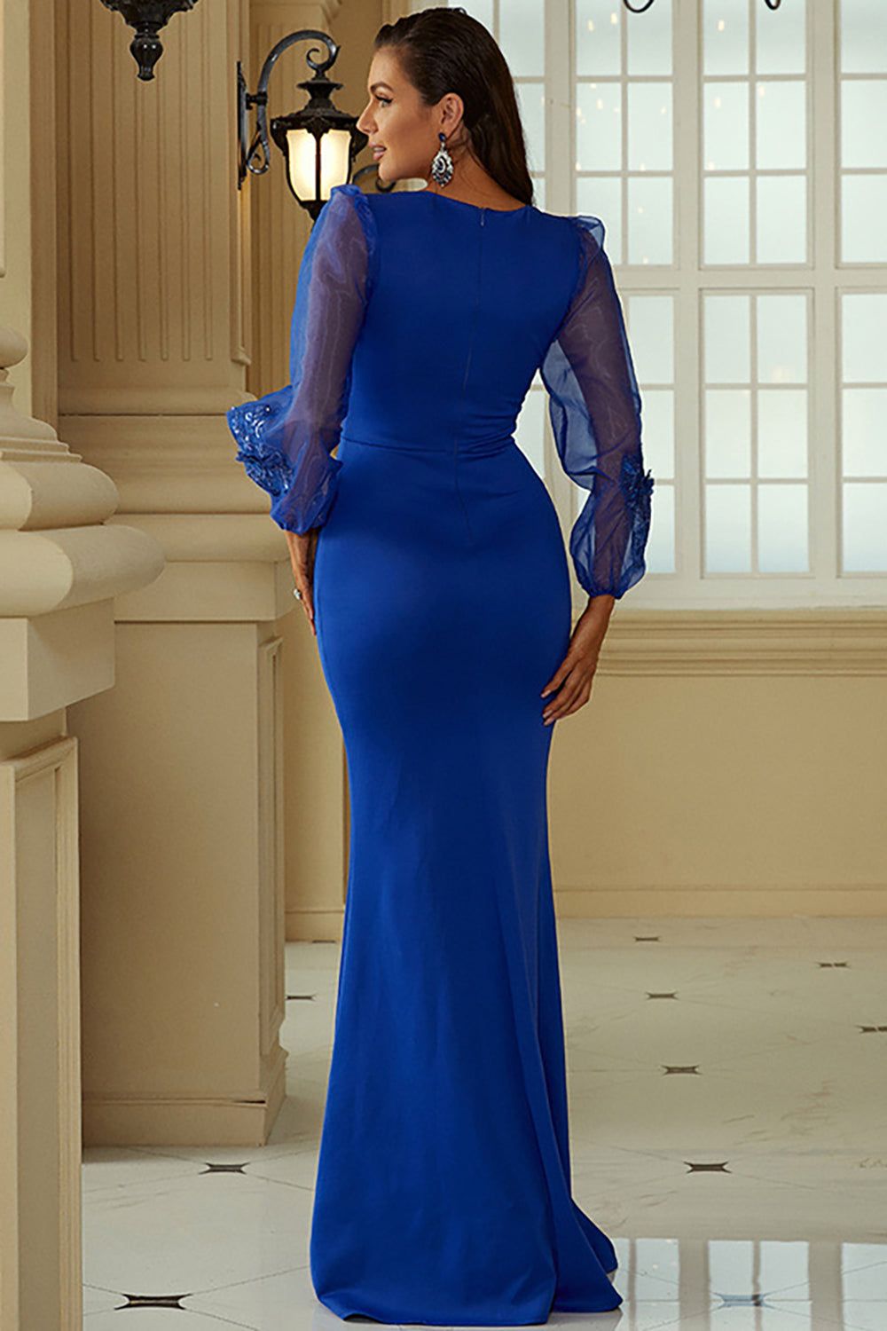 Royal Blue Sheath Mother of the Bride Dress with Long Sleeves sold by Zapaka product image thumbnail 2