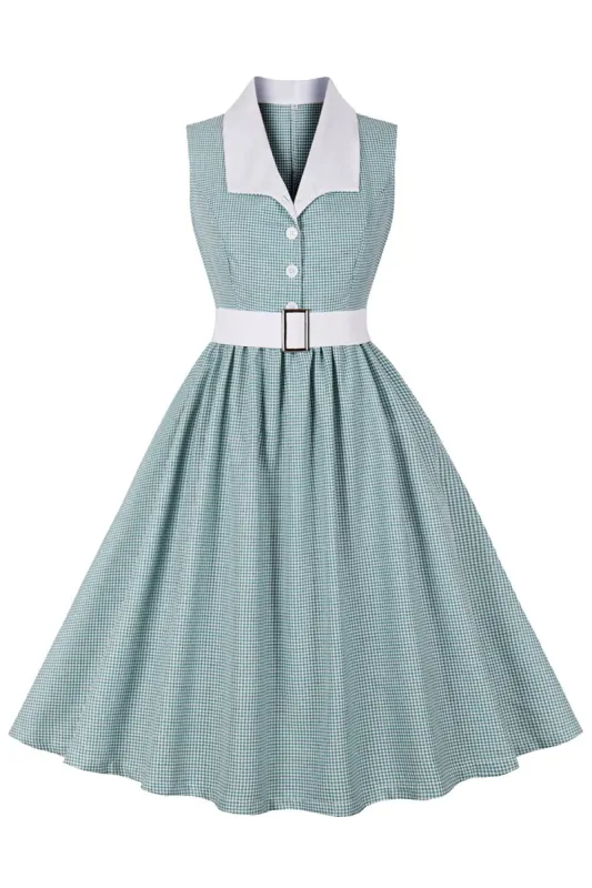 Green Plaid Sleeveless Swing 1950s Dress sold by Zapaka