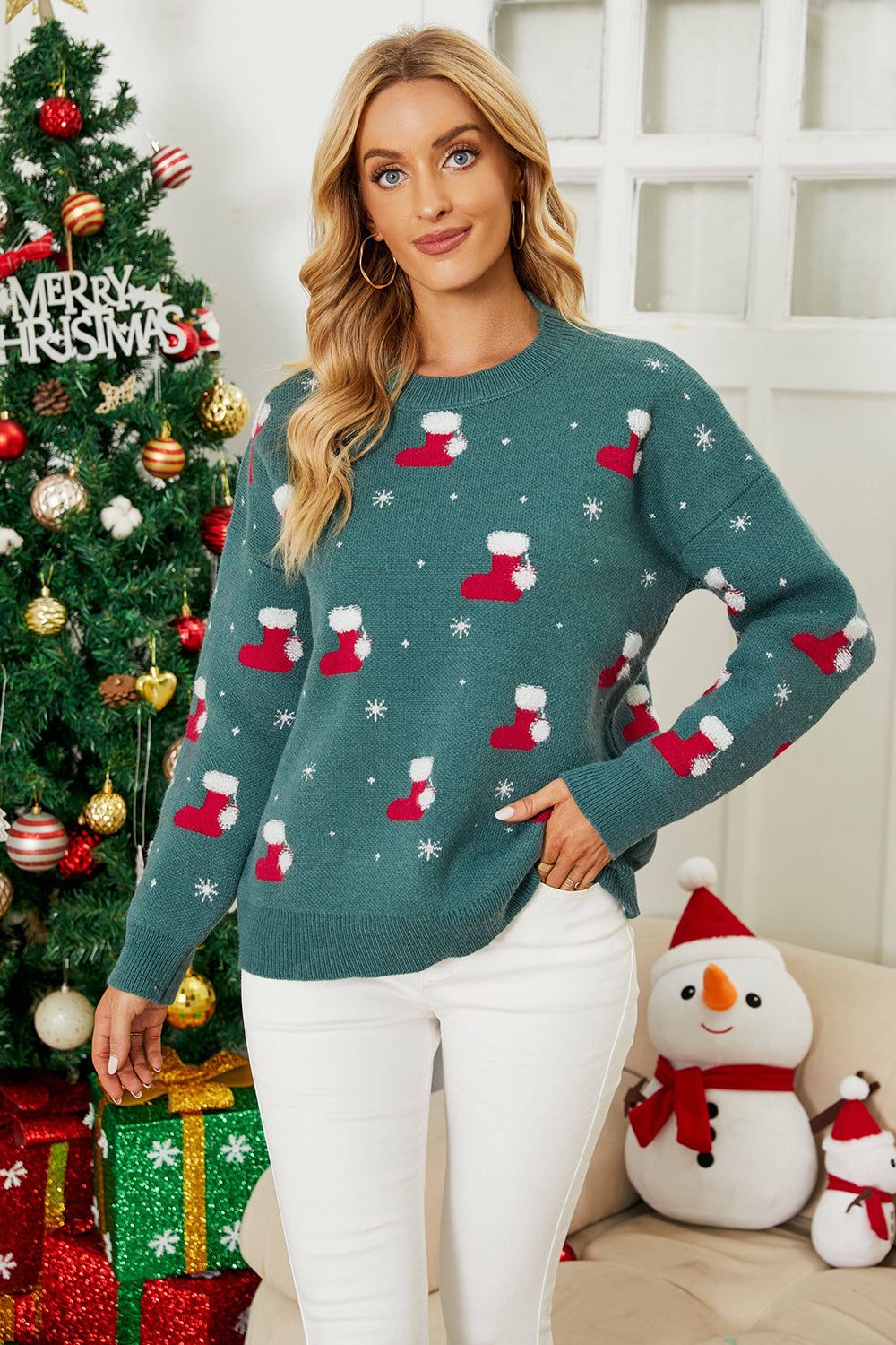 Pullover Crew Neck Snowflake Christmas Sweater sold by Zapaka