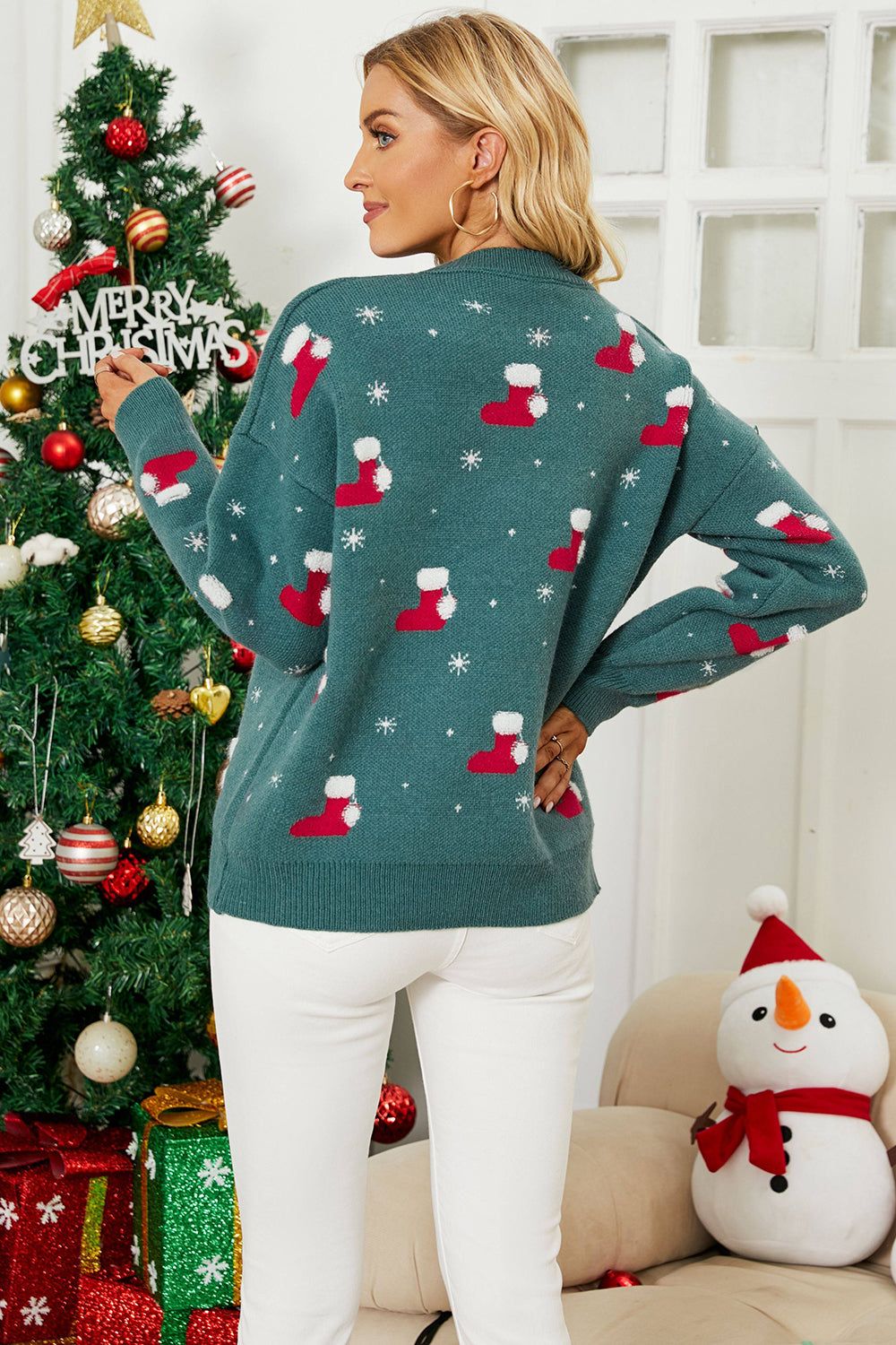 Pullover Crew Neck Snowflake Christmas Sweater sold by Zapaka product image thumbnail 2