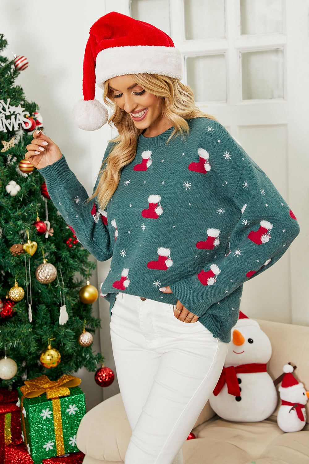 Pullover Crew Neck Snowflake Christmas Sweater sold by Zapaka product image thumbnail 3