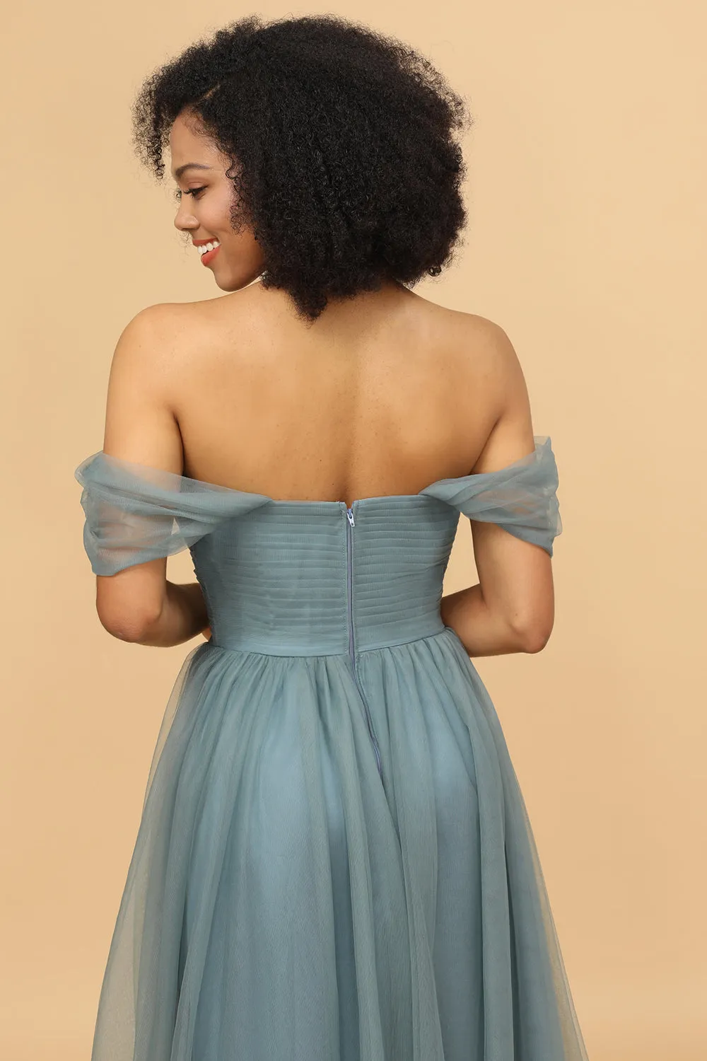 Off the Shoulder Tulle Bridesmaid Dress with Ruffles sold by Zapaka product image thumbnail 5