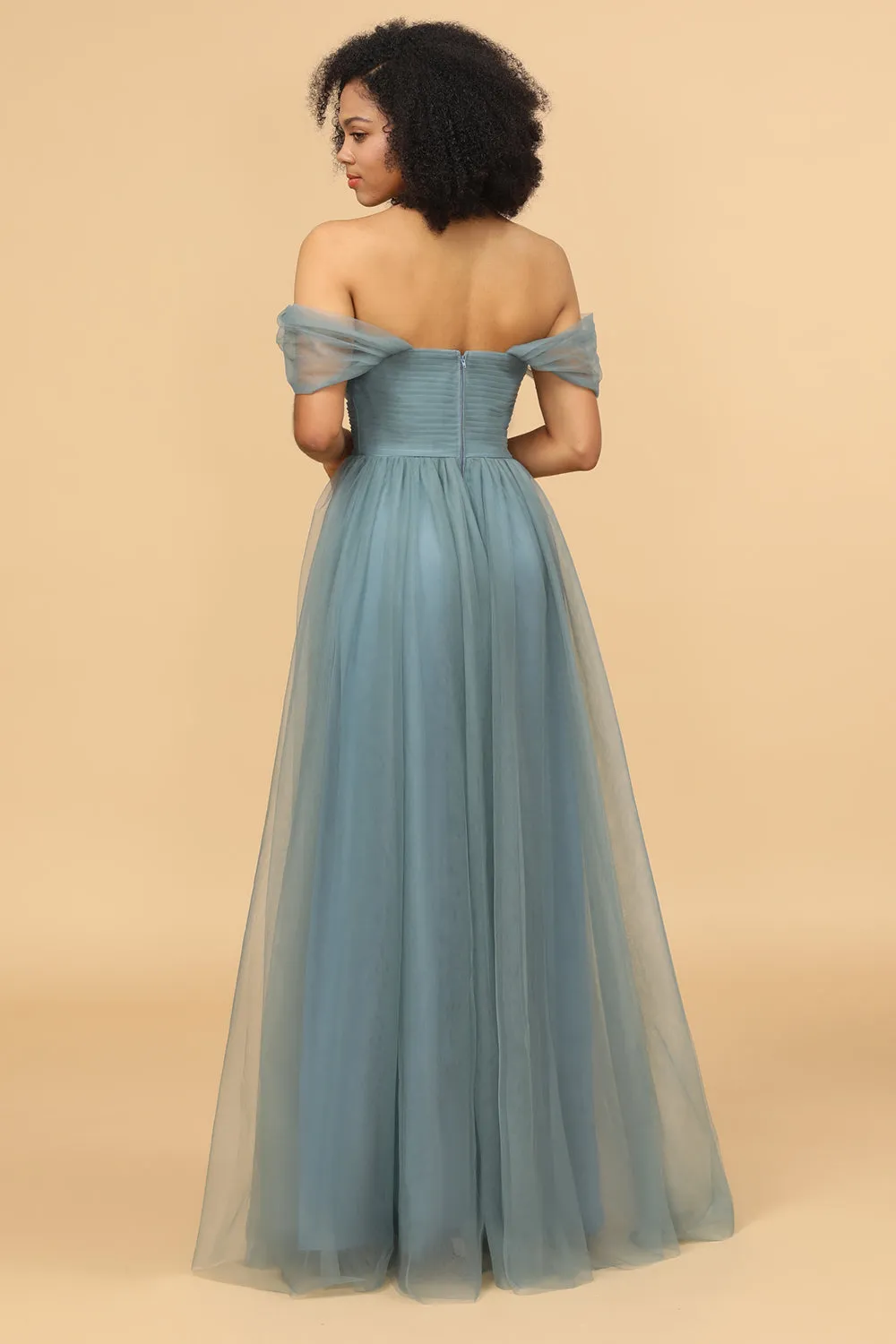 Off the Shoulder Tulle Bridesmaid Dress with Ruffles sold by Zapaka product image thumbnail 2