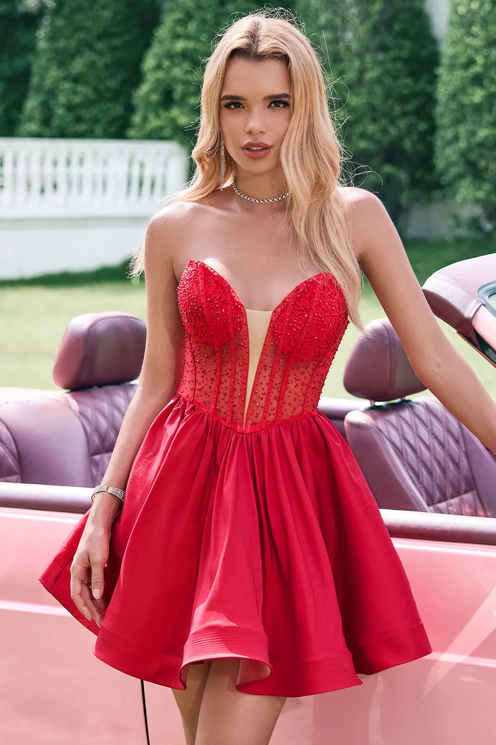 Red A Line Strapless Corset Short Ruffle Cute Homecoming Dress with Beading sold by Zapaka product image thumbnail 3