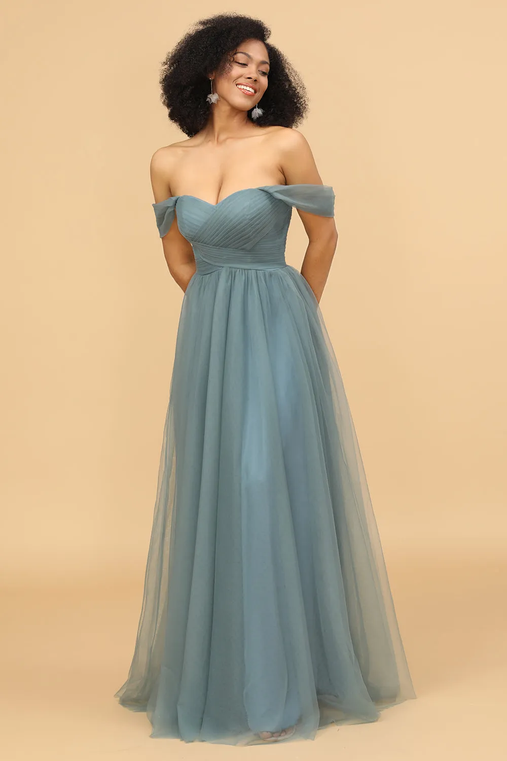 Off the Shoulder Tulle Bridesmaid Dress with Ruffles sold by Zapaka product image thumbnail 3