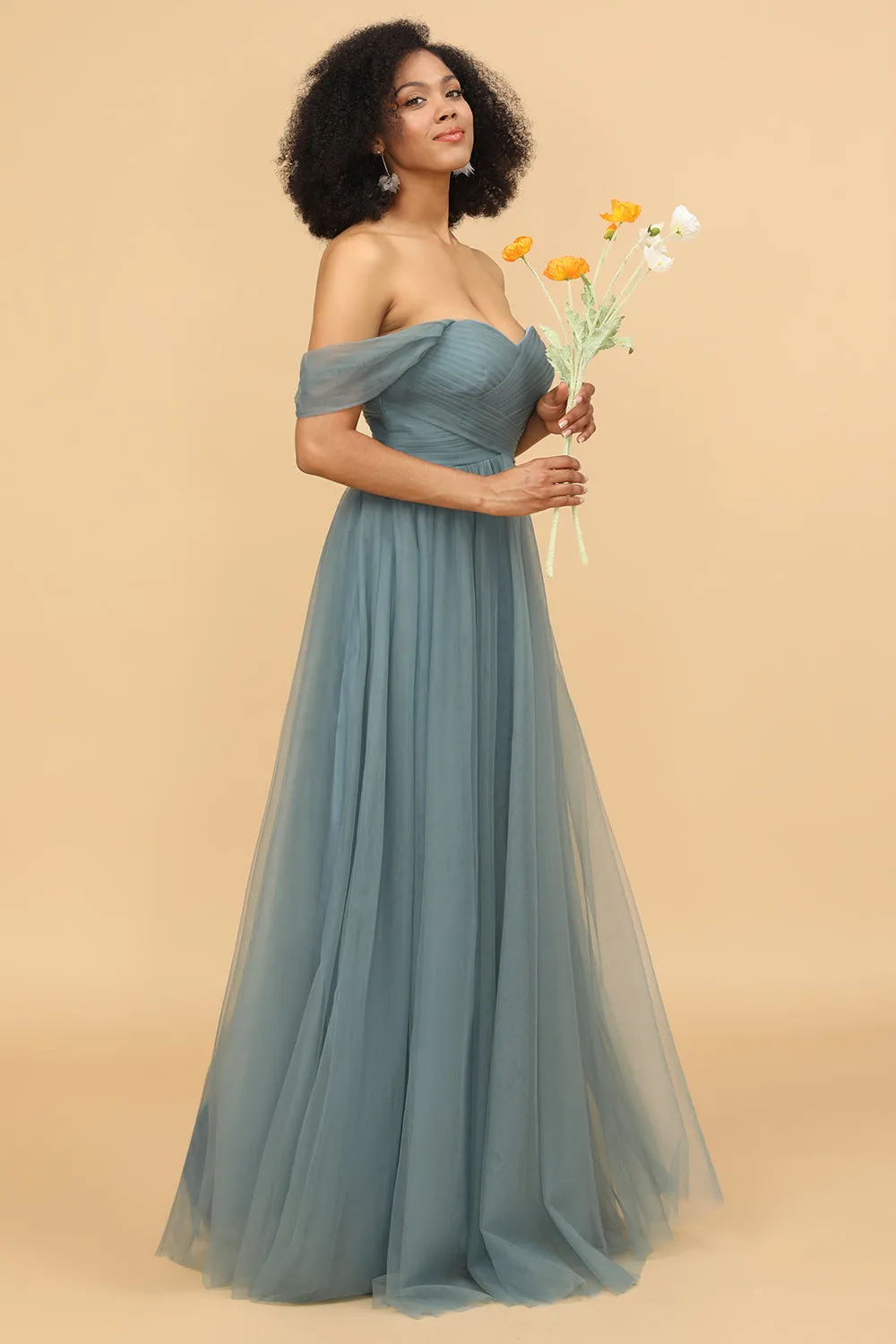 Off the Shoulder Tulle Bridesmaid Dress with Ruffles sold by Zapaka product image thumbnail 4