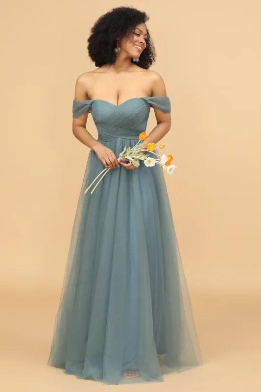Off the Shoulder Tulle Bridesmaid Dress with Ruffles sold by Zapaka