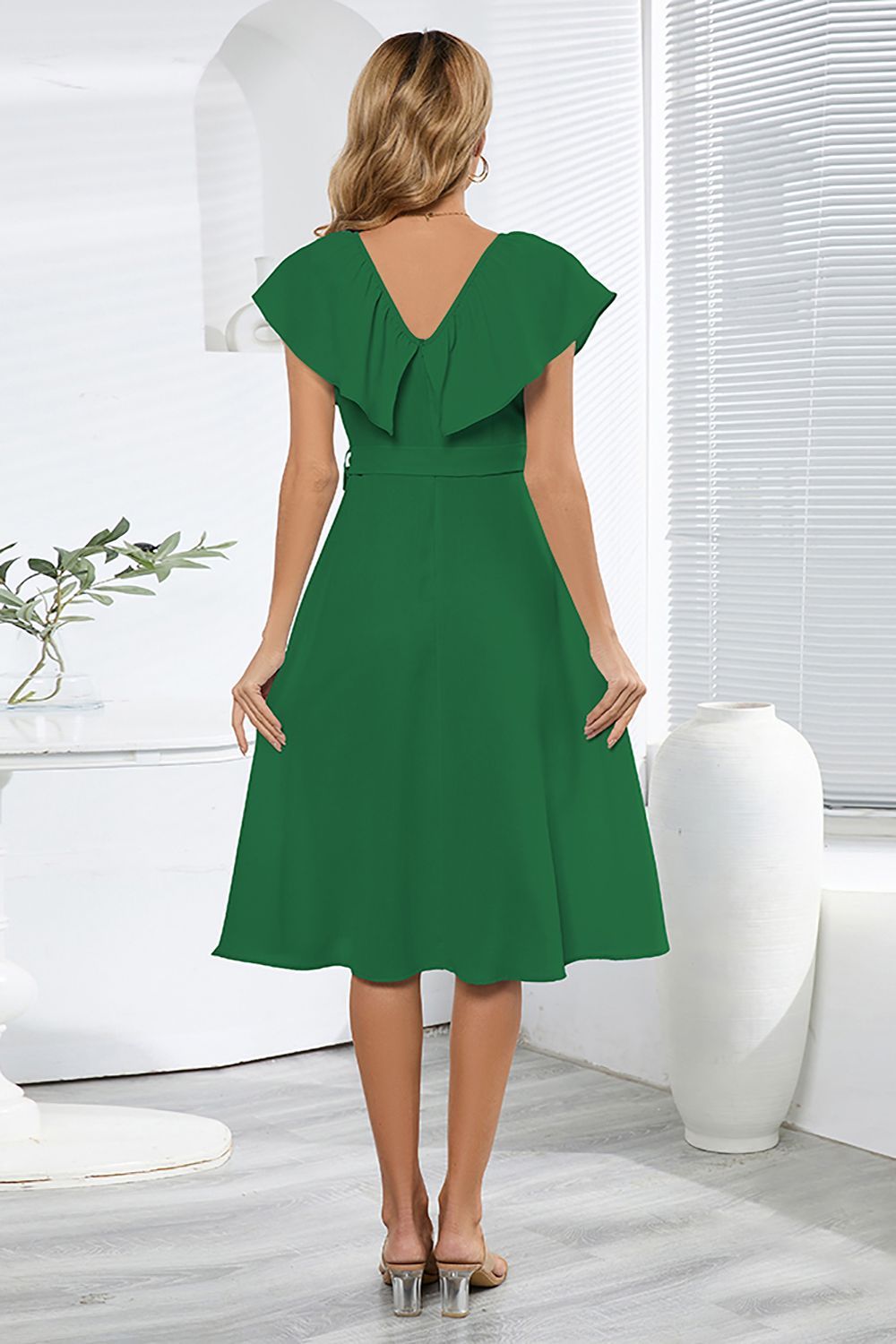 V-Neck Sleeveless Black Casual Dress with Ruffles sold by Zapaka product image thumbnail 5