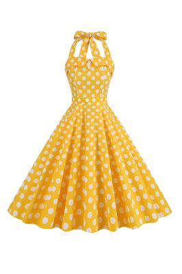 Polka Dots Halter Yellow Swing 1950s Dress sold by Zapaka