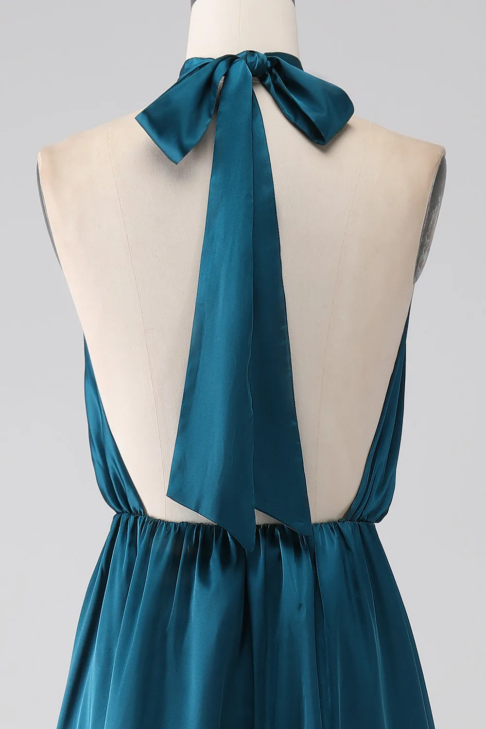Peacock A-Line Halter Neck Long Bridesmaid Dress with Slit sold by Zapaka product image thumbnail 5