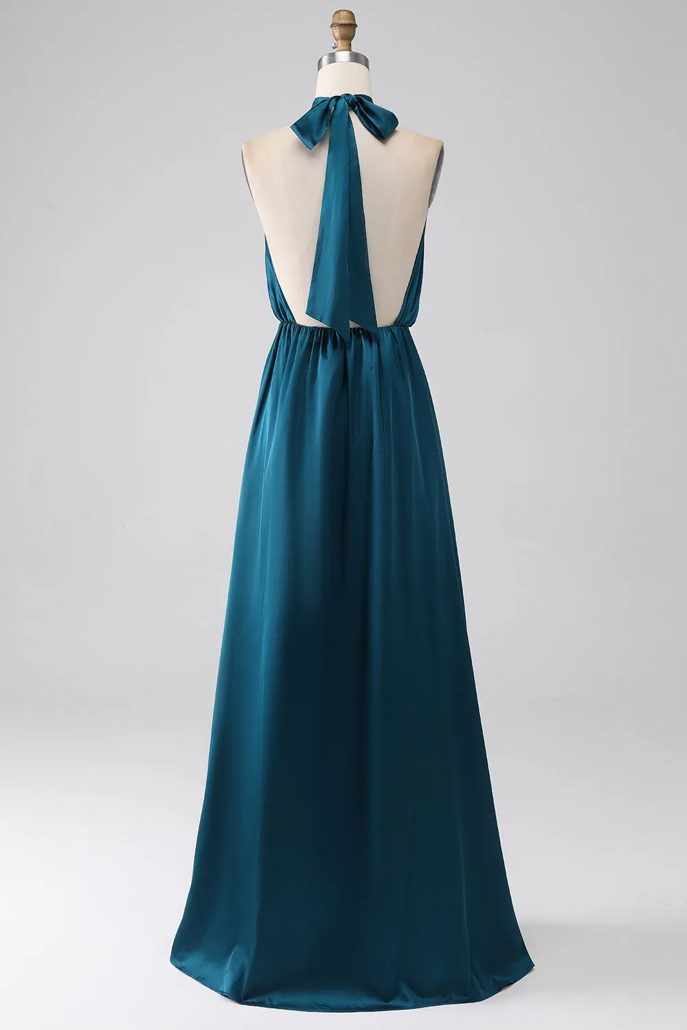 Peacock A-Line Halter Neck Long Bridesmaid Dress with Slit sold by Zapaka product image thumbnail 2