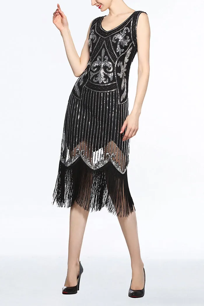 Women V Neck 1920s Fringe Sequin Flapper Dress sold by Zapaka product image thumbnail 5