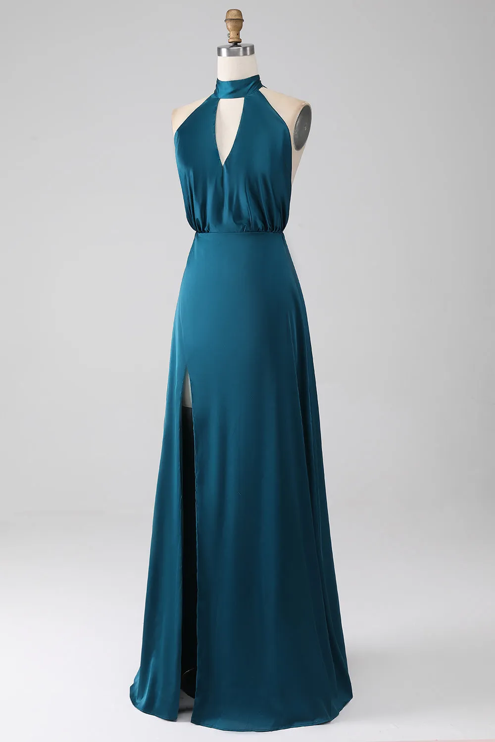 Peacock A-Line Halter Neck Long Bridesmaid Dress with Slit sold by Zapaka product image thumbnail 3