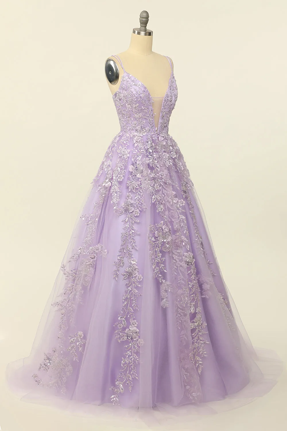 Purple Spaghetti Straps Prom Dress With Appliques sold by Zapaka product image thumbnail 3