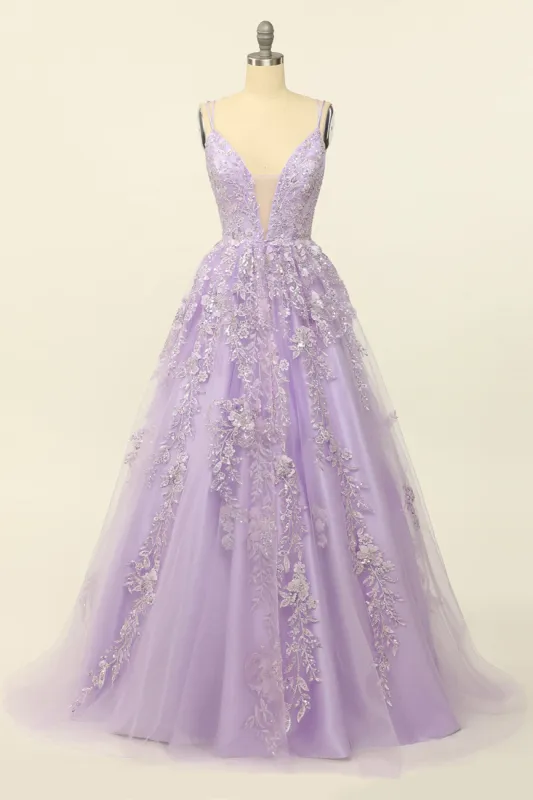 Purple Spaghetti Straps Prom Dress With Appliques sold by Zapaka
