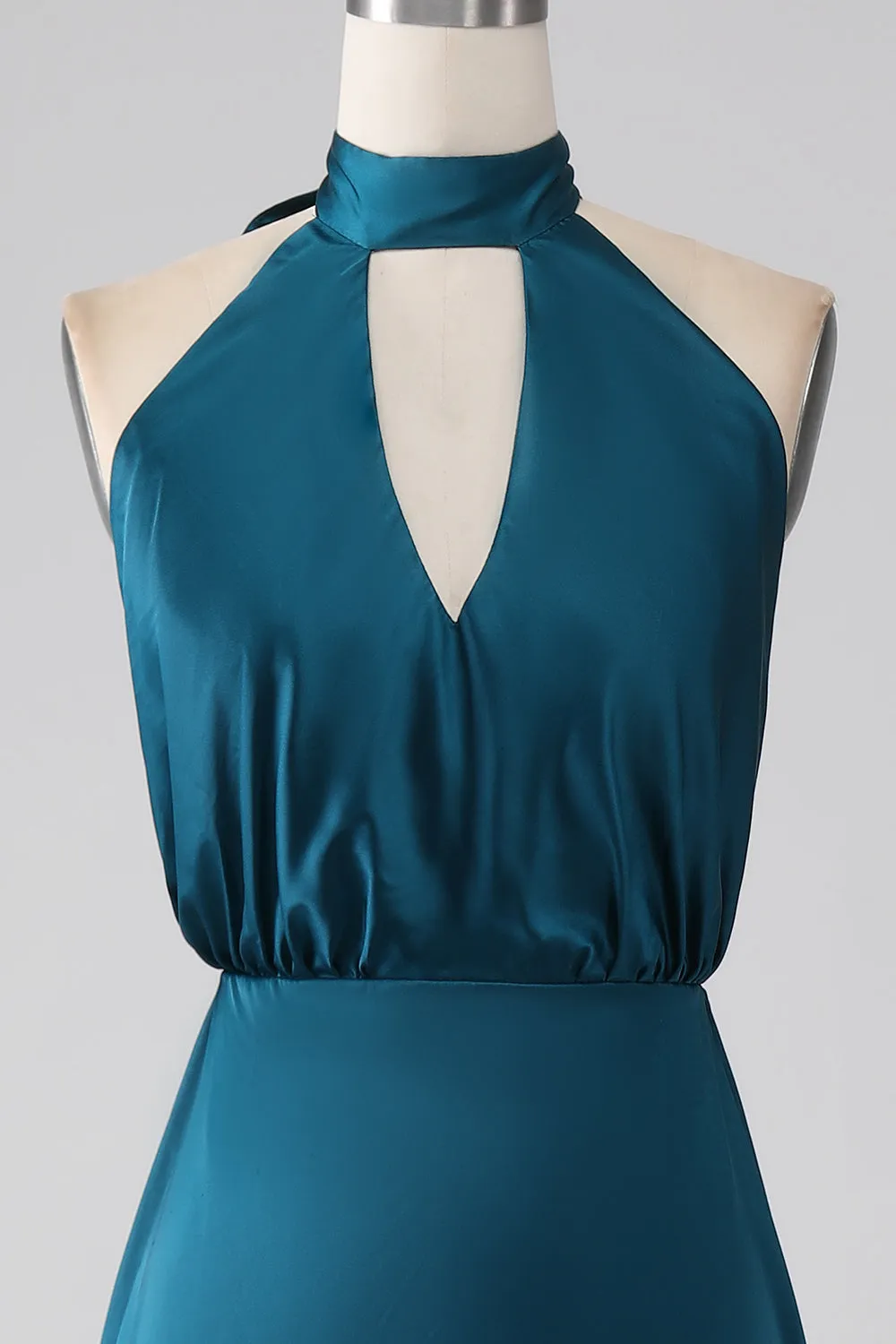 Peacock A-Line Halter Neck Long Bridesmaid Dress with Slit sold by Zapaka product image thumbnail 4