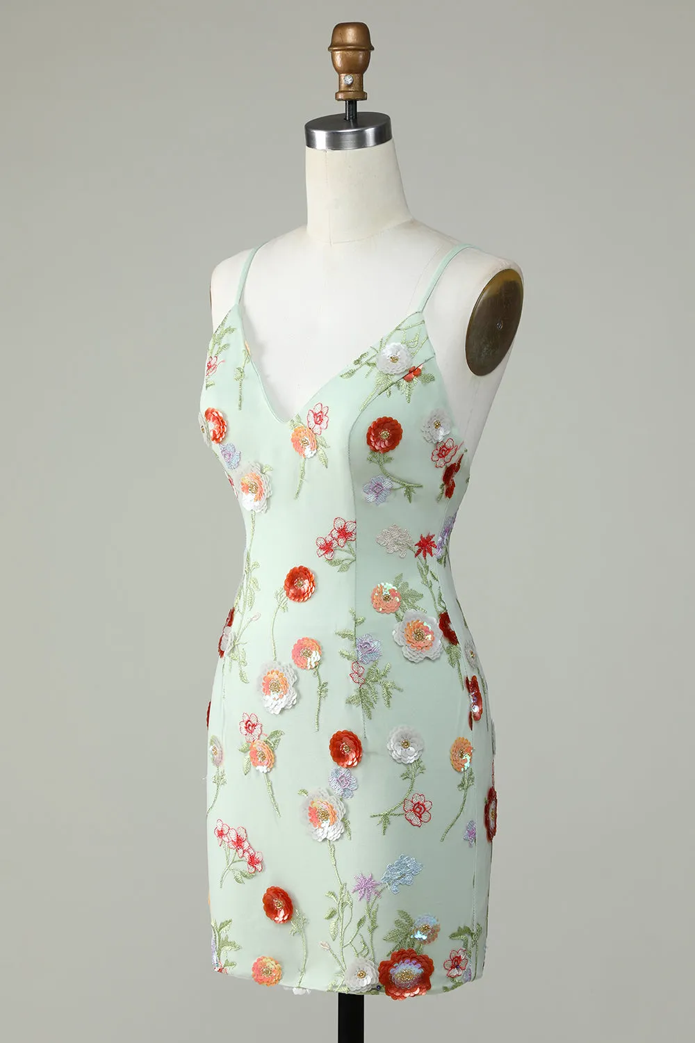 Spaghetti Straps Olive Sequins Backless Homecoming Dress sold by Zapaka product image thumbnail 3