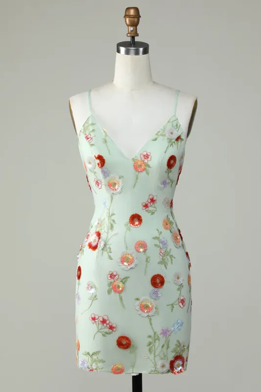 Spaghetti Straps Olive Sequins Backless Homecoming Dress sold by Zapaka