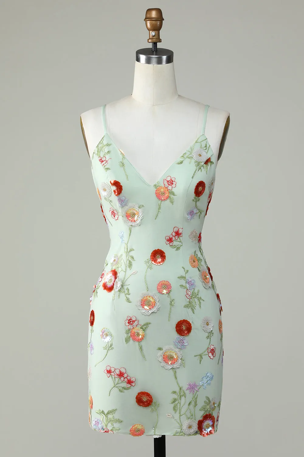 Spaghetti Straps Olive Sequins Backless Homecoming Dress sold by Zapaka