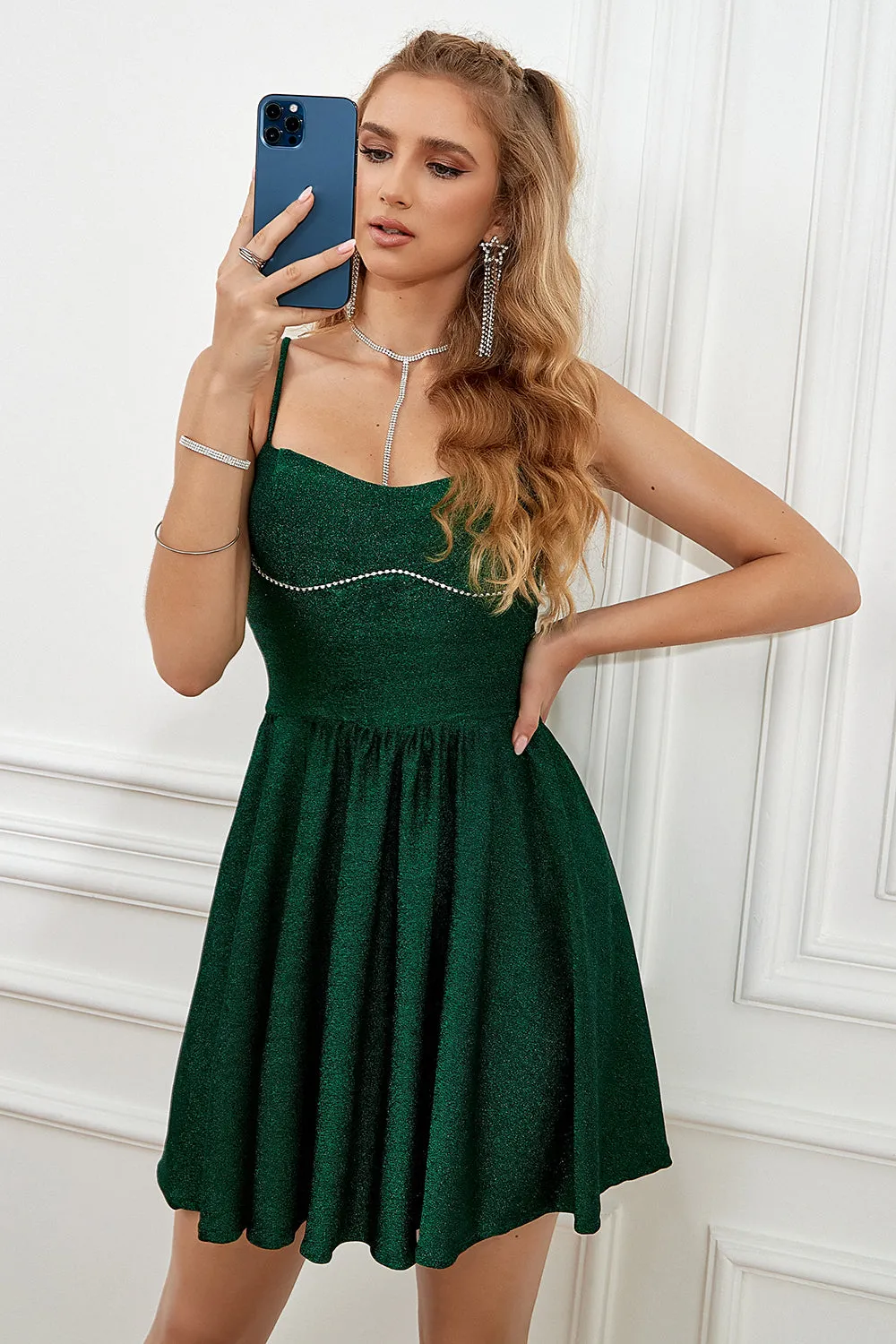 Dark Green Spaghetti Straps A-Line Homecoming Dress sold by Zapaka product image thumbnail 5