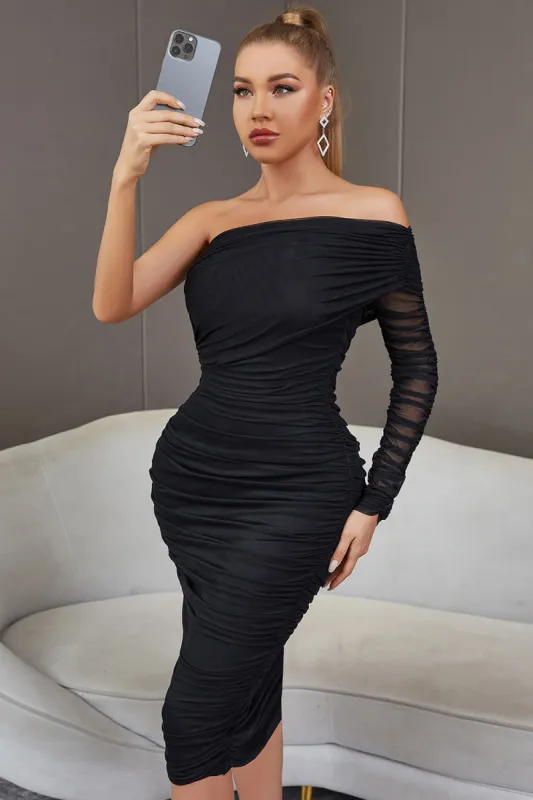 One Shoulder Little Black Dress with Ruffles sold by Zapaka