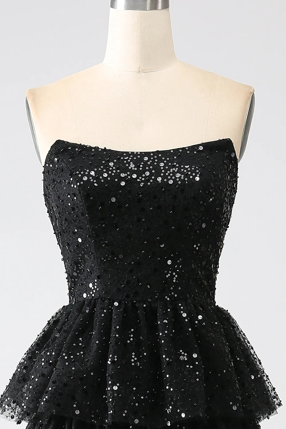 A-Line Sequins Black Tiered Prom Dress with Slit sold by Zapaka product image thumbnail 4