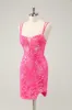 Gorgeous Hot Pink Bodycon Lace Up Glittler Short Homecoming Dress with Slit sold by Zapaka