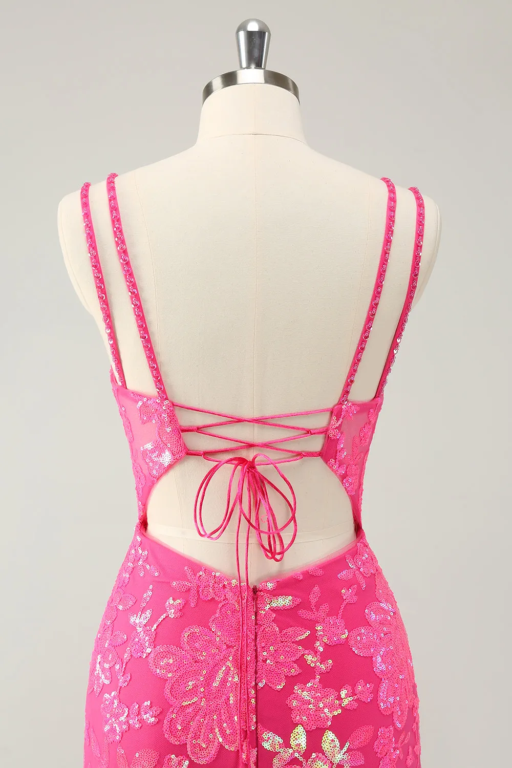 Gorgeous Hot Pink Bodycon Lace Up Glittler Short Homecoming Dress with Slit sold by Zapaka product image thumbnail 5