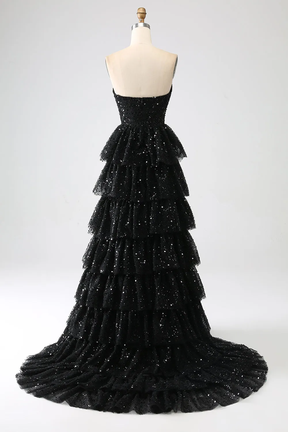 A-Line Sequins Black Tiered Prom Dress with Slit sold by Zapaka product image thumbnail 2