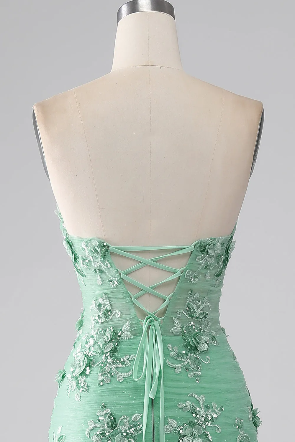 Green Mermaid Strapless Tulle Long Prom Dress with Appliques sold by Zapaka product image thumbnail 5