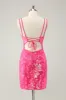 Gorgeous Hot Pink Bodycon Lace Up Glittler Short Homecoming Dress with Slit sold by Zapaka