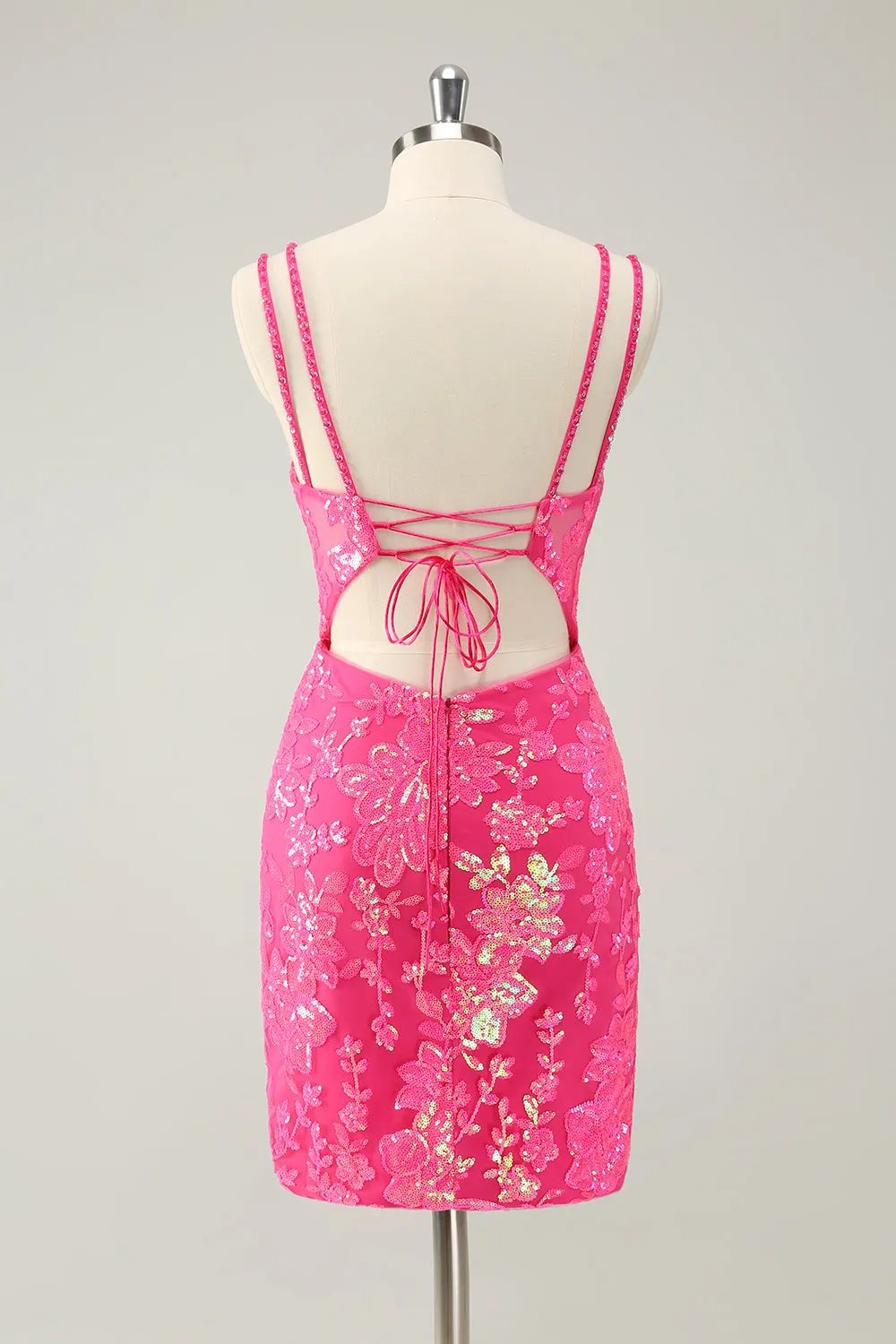 Gorgeous Hot Pink Bodycon Lace Up Glittler Short Homecoming Dress with Slit sold by Zapaka product image thumbnail 2