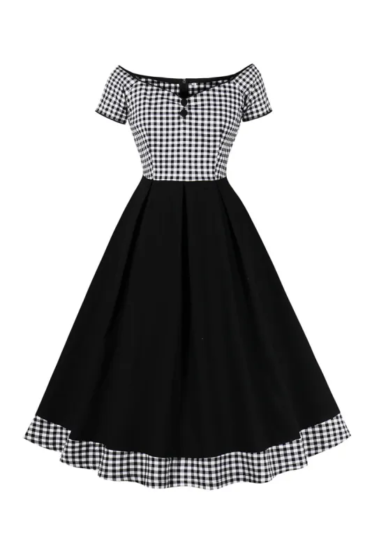 Black Plaid Off the Shoulder Vintage Dress With Short Sleeves sold by Zapaka