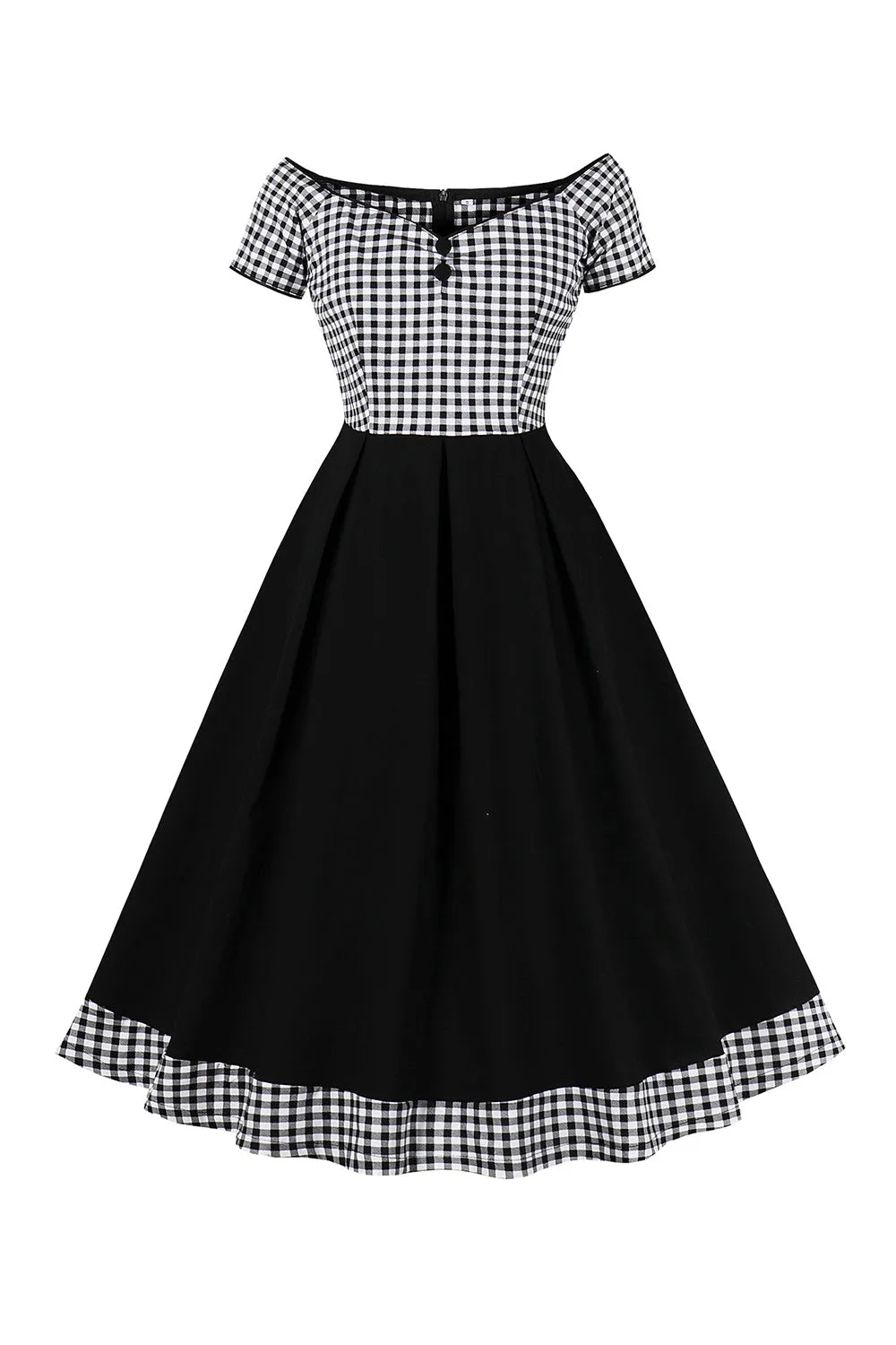 Black Plaid Off the Shoulder Vintage Dress With Short Sleeves sold by Zapaka