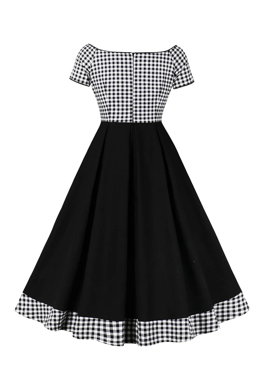 Black Plaid Off the Shoulder Vintage Dress With Short Sleeves sold by Zapaka product image thumbnail 2