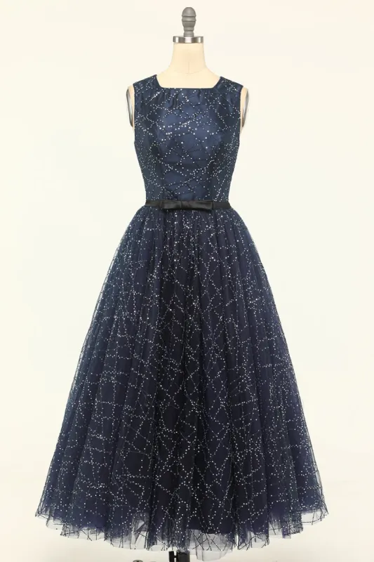 Glitter Navy Tulle Prom Dress sold by Zapaka