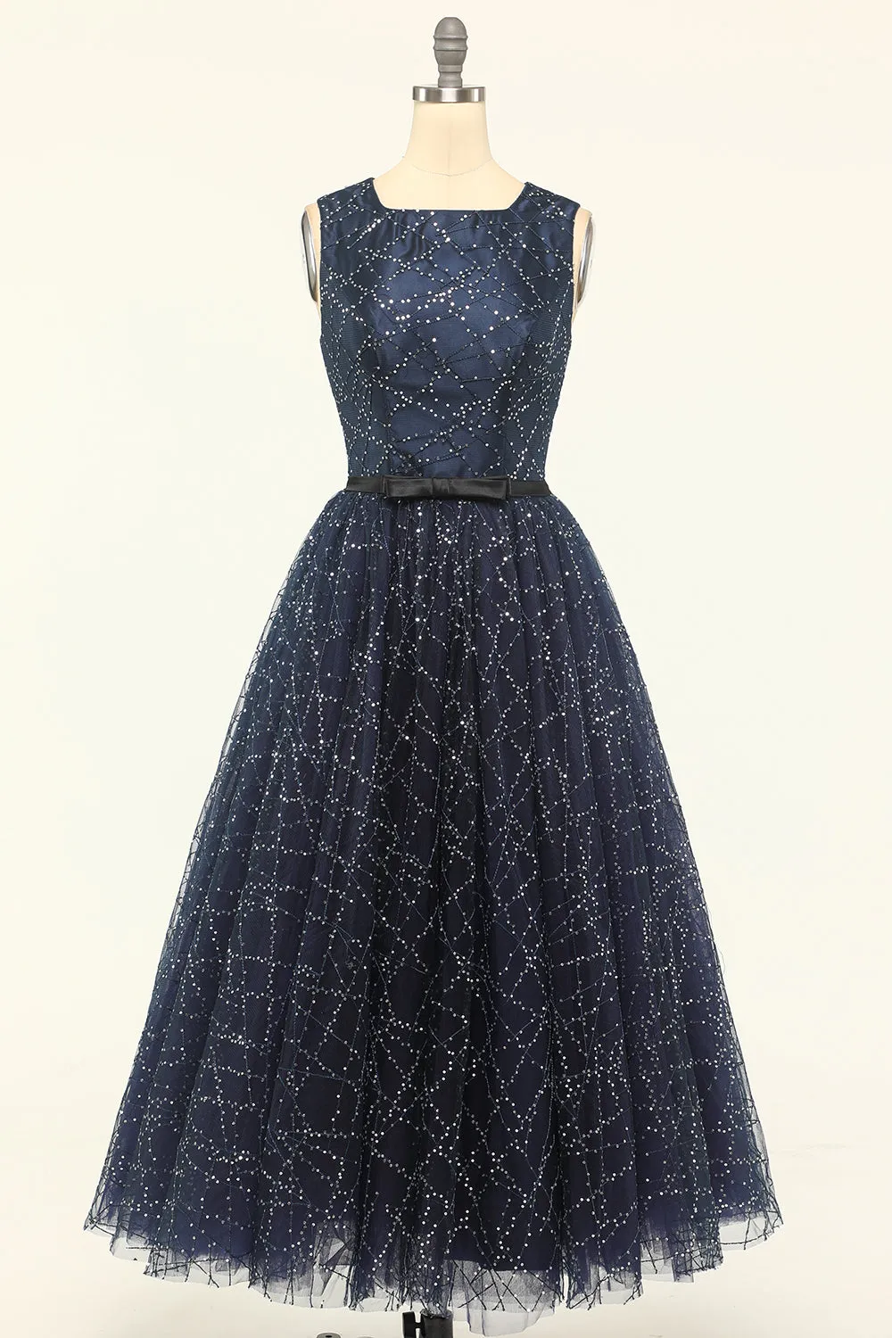 Glitter Navy Tulle Prom Dress sold by Zapaka